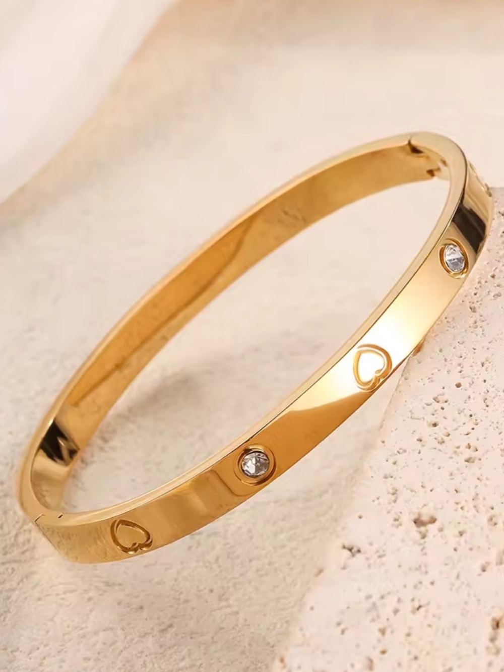Luxury Gold Heart Enamel Bangle Set with Pink & Blue Accents - Picture 7 of 7